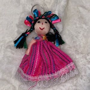 Authentic Mexican Muñeca de trapo pink key chain